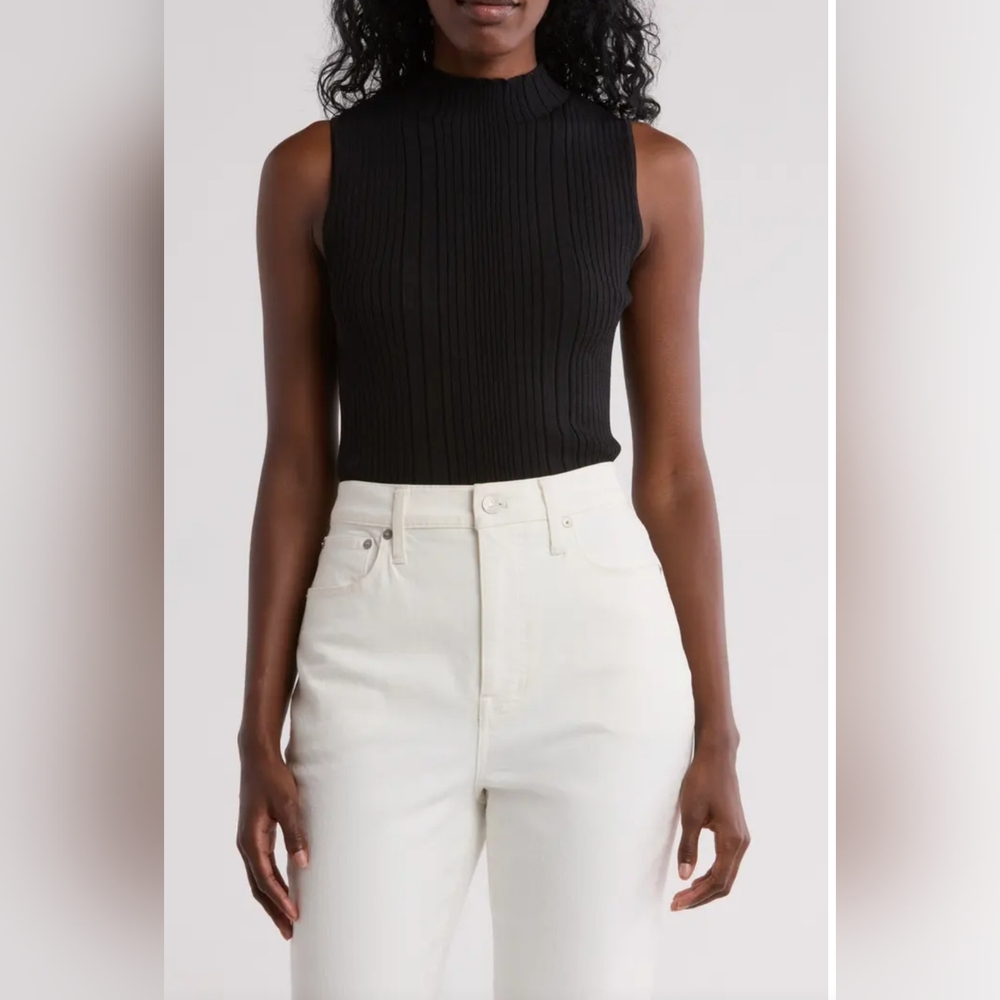 (1770) INDUSTRY REPUBLIC Mock Neck Sleeveless Rib Knit Top, Size S